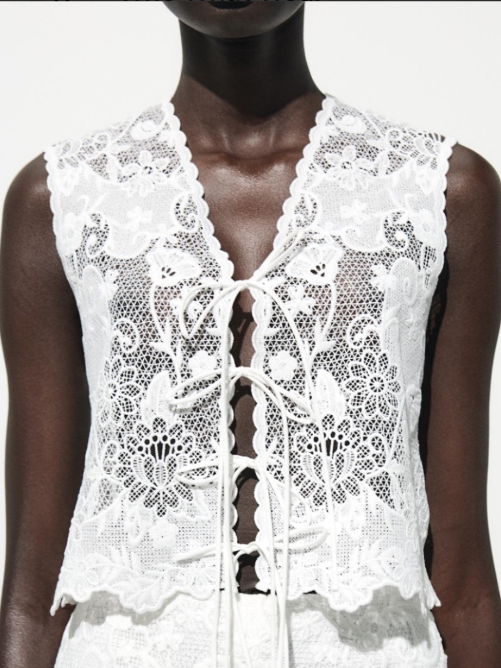 Zara White Lace Tie-Front Camisole